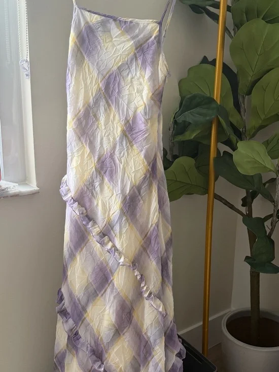 Zara Sleeveless Plaid Maxi Slip Dress in Lavender and Cream - Picture 3 of 5
